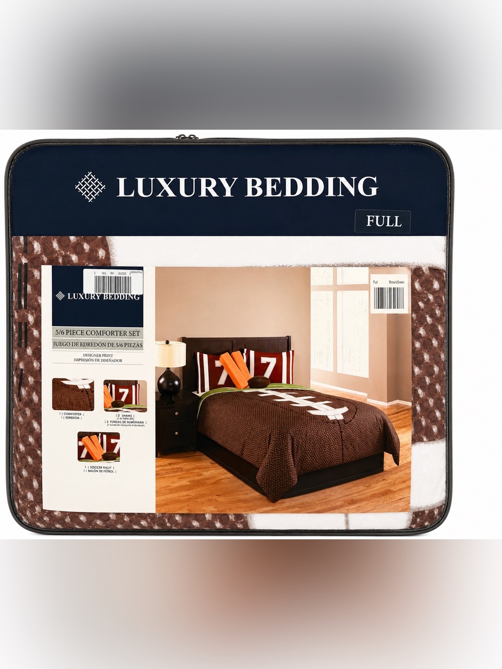 Luxury Bedding Football Full Comforter Set 6 Piece Brown Sports